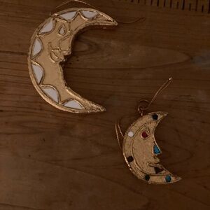 Gold Crescent moon - Ornament set of 2 - As Is